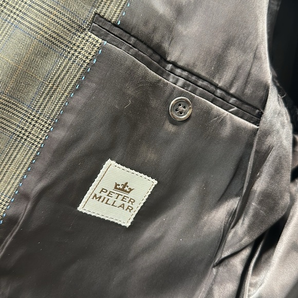 Peter Millar Suit Jacket Blazer Sports Coat Plaid Wool Tan Brown Mens Size 42R - Picture 9 of 11